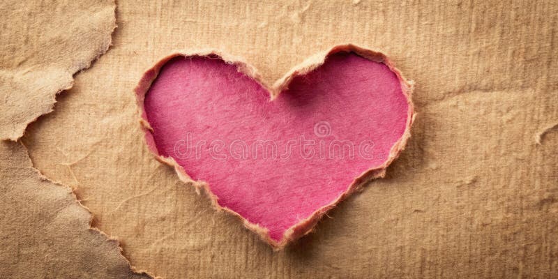 Ein rosa, heartförmiges Ausschnitt offenbart sich aus einem gerissenen Stück Papier. Generative AI vektor abbildung