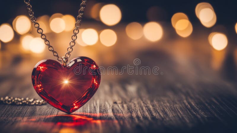 Ein roter Holzkronenanhänger mit romantischem Bukeffekt perfekt für den Valentinstag stockbild