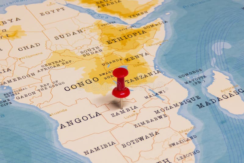 Ein roter Pin auf Sambia der Weltkarte