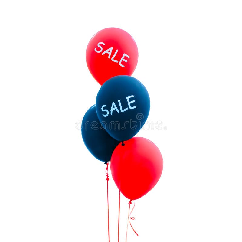 Ein roter und schwarzer Ballon mit dem Schild SALE White Letters Verkauf auf einem Ballon, Sommerverkauf, großer Kaufhaus, Shop stockfoto