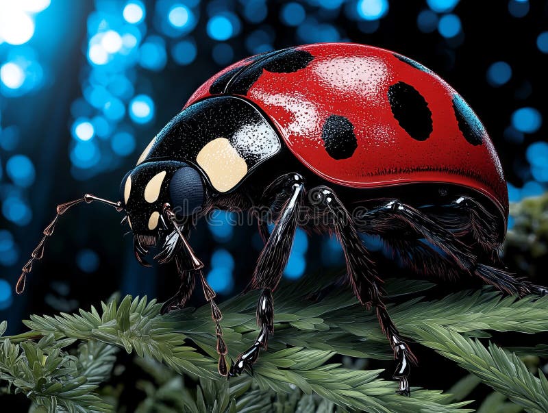 Ein roter und schwarzer Dornbug auf einem Baumzweig stockfoto