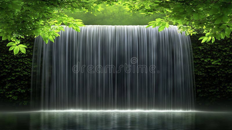 Ein ruhiger Wasserfall strömt durch üppige Grünpflanzen lizenzfreie stockbilder