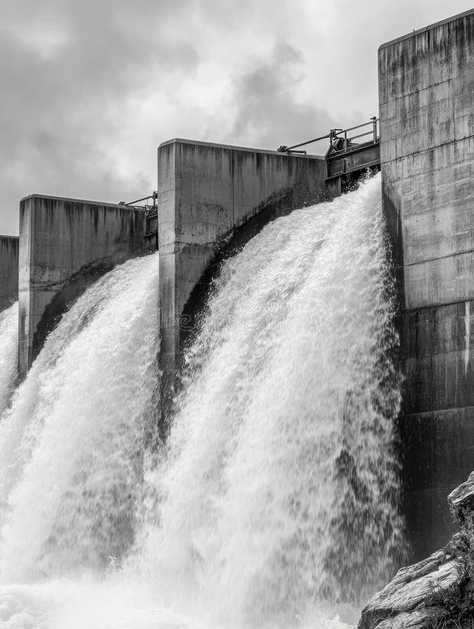 Ein ruhiges Schwarz-Weiß-Foto eines massiven Wasserfalls stockfotografie