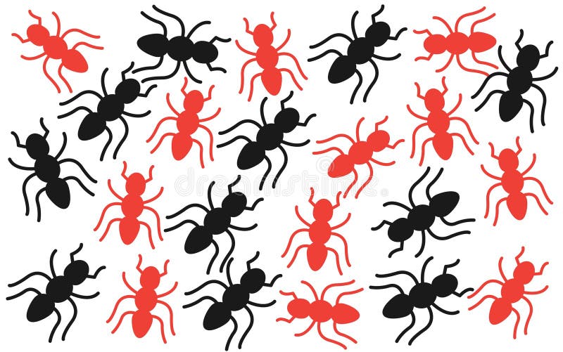 Ein Schwarm roter und schwarzer Ameisen Umrissform Silhouette weißer Hintergrund vektor abbildung