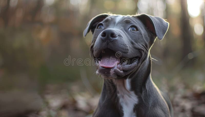 Ein schwarzer Hund mit rosa Zunge lächelt nach einem von mir erzeugten Bild stockfotos