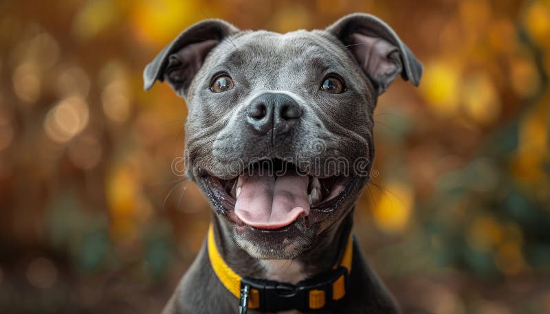 Ein schwarzer Hund mit rosa Zunge lächelt nach einem von mir erzeugten Bild stockbilder