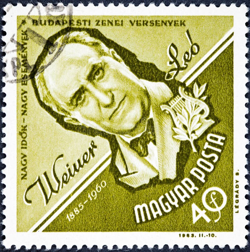 Ein Stempel, der im Ungarn gedruckt wird, zeigt Leo Weiner Hungarian Composer und Musik-Erzieher lizenzfreie stockbilder Ein Stempel, der im Ungarn gedruckt wird, zeigt Leo Weiner Hungarian Composer und Musik-Erzieher lizenzfreie stockbilder