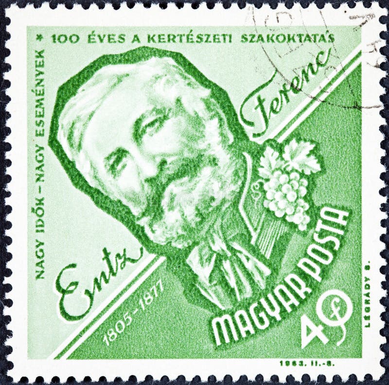 Ein Stempel, der in Ungarn gedruckt wird, zeigt ein Porträtbild von Latinka Sandor