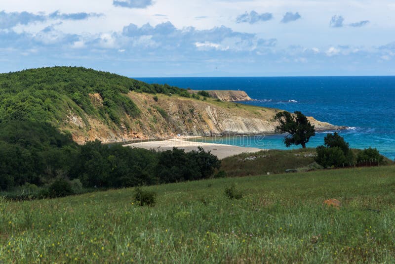 Ein Strand am Mund des Veleka-Flusses, Sinemorets-Dorf, Bulgarien stockbilder Ein Strand am Mund des Veleka-Flusses, Sinemorets-Dorf, Bulgarien stockbilder