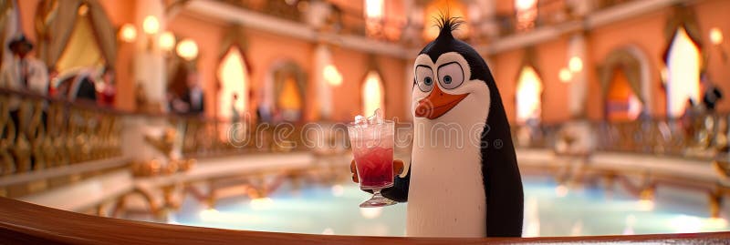 Ein tapper penguin tuxedo schluckt ein getränk während er eine stilvolle ballroom feiert vektor abbildung