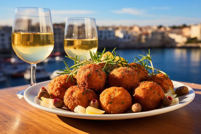 Ein Teller rustikaler hausgemachter maltese arancini kugeln. vektor abbildung