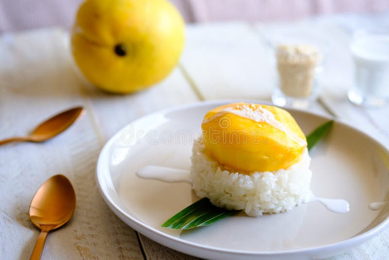 Ein traditioneller thailändischer klebriger Reis Nachtisch Mango und der süßen Kokosnuss lizenzfreies stockbild Ein traditioneller thailändischer klebriger Reis Nachtisch Mango und der süßen Kokosnuss lizenzfreies stockbild