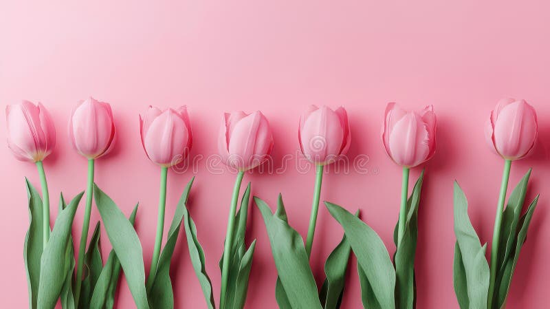 Ein Trio aus rosa Tulpen, harmonisch auf sanftes Rosa für moderne Dekoration positioniert stock abbildung