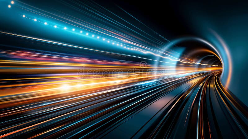 Ein unscharfer Blick auf einen Tunnel mit lebhaften Lichtströmen, die auf einen hohen Grad schließen lizenzfreies stockbild