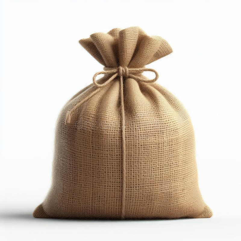 A burlap sack, plump and full, rests against a clean white backdrop, its coarse texture contrasting with the smooth surface. The simplicity of the scene evokes a sense of rustic charm and raw authenticity. The image is generated with the use of an AI. A burlap sack, plump and full, rests against a clean white backdrop, its coarse texture contrasting with the smooth surface. The simplicity of the scene evokes a sense of rustic charm and raw authenticity. The image is generated with the use of an AI.