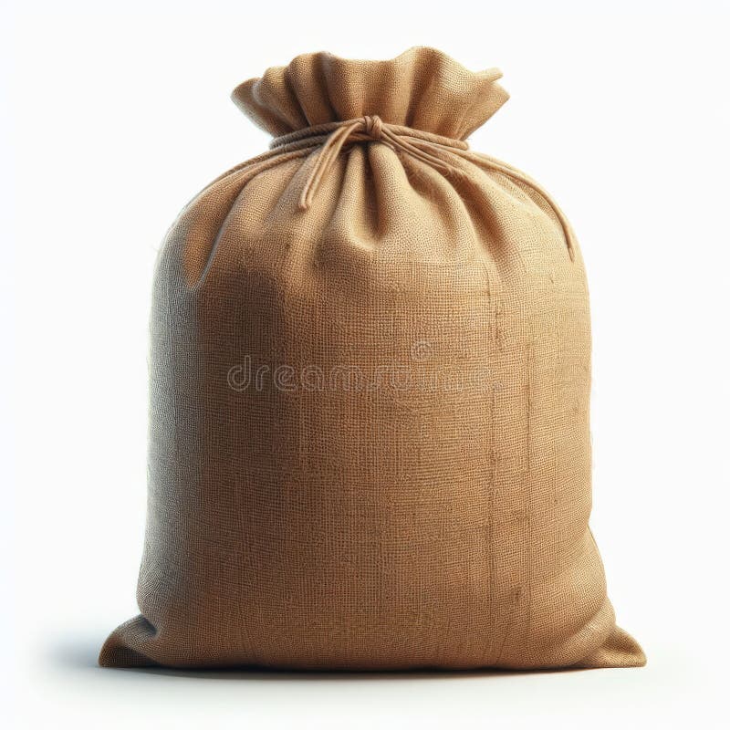 A burlap sack, plump and full, rests against a clean white backdrop, its coarse texture contrasting with the smooth surface. The simplicity of the scene evokes a sense of rustic charm and raw authenticity. The image is generated with the use of an AI. A burlap sack, plump and full, rests against a clean white backdrop, its coarse texture contrasting with the smooth surface. The simplicity of the scene evokes a sense of rustic charm and raw authenticity. The image is generated with the use of an AI.