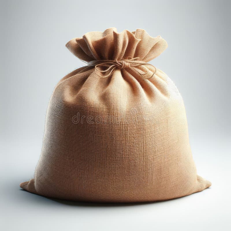 A burlap sack, plump and full, rests against a clean white backdrop, its coarse texture contrasting with the smooth surface. The simplicity of the scene evokes a sense of rustic charm and raw authenticity. The image is generated with the use of an AI. A burlap sack, plump and full, rests against a clean white backdrop, its coarse texture contrasting with the smooth surface. The simplicity of the scene evokes a sense of rustic charm and raw authenticity. The image is generated with the use of an AI.