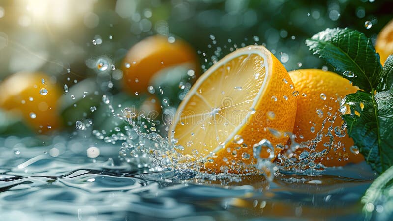 Ein Wasserspass von einer Zitrone, die in einen Pool fällt lizenzfreie stockfotos