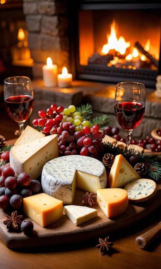 Ein Weihnachtskeller mit Kamin im Hintergrund des warmen Innenlichts. generative Hilfe lizenzfreies stockfoto