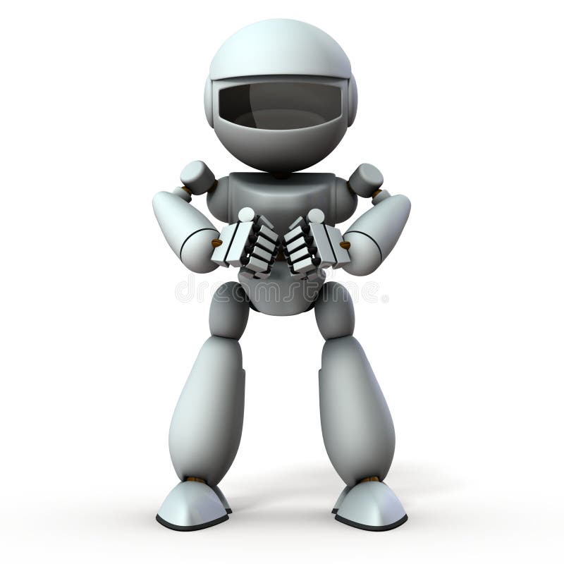 Ein weißer Roboter, der eine Faust trifft. Es stellt Wut dar lizenzfreie abbildung