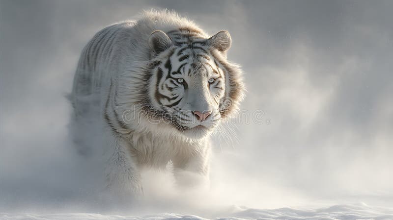 Ein weißer Tiger Panthera tigris tigris mit auffallenden schwarzen Streifen führt durch einen lizenzfreie abbildung