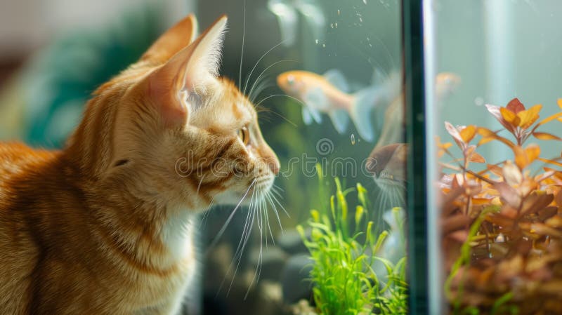 Ein wunderschönes zauberhaftes und neugieriges Kätzchen, das in ein Aquarium schaut vektor abbildung