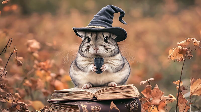 Ein zauberhaftes Hamsterabenteuer in der verzauberten Welt eines Zauberhasses in der Natur Herbst Umarmung vektor abbildung