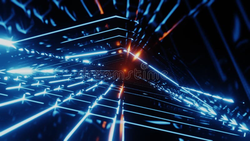 Eindeloze futuristische ruimtetunnel met neonverlichting