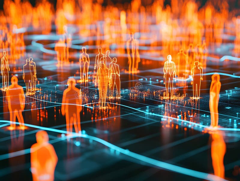 Eine abstrakte Darstellung digitaler menschlicher Figuren signalisiert Fortschritte in Konnektivität und Interaktion in der modern vektor abbildung