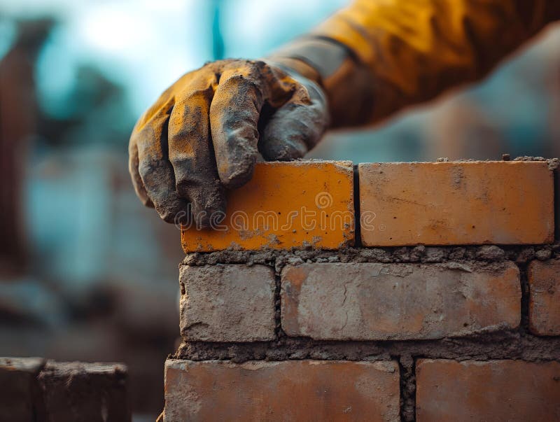 Eine Arbeiterhalle, die einen Ziegelstein in eine Wand steckt vektor abbildung
