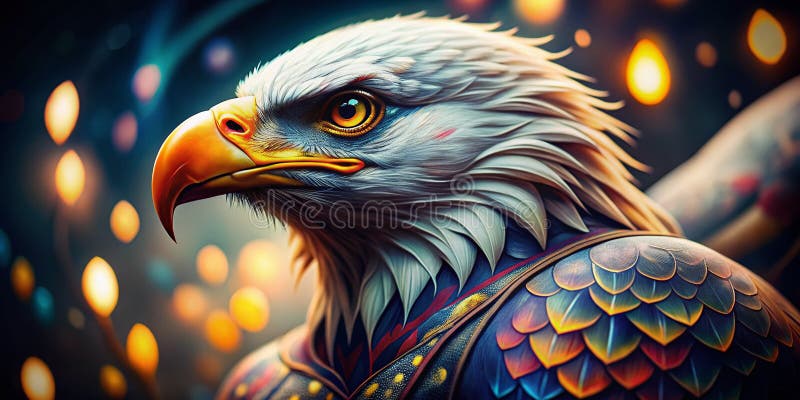 Eine atemberaubende künstlerische EngeEin Bald Adler Tattoo mit faszinierenden Details und wunderschönen Bokeh Effekten Ein Meiste lizenzfreie abbildung
