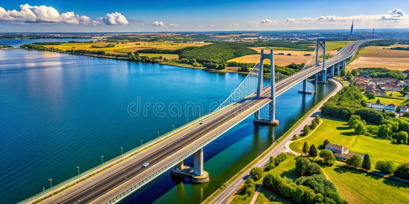 Eine atemberaubende Luftperspektive der New Little Belt Bridge Denmarks Strategic Highway Connection verbindet Jutland und vektor abbildung