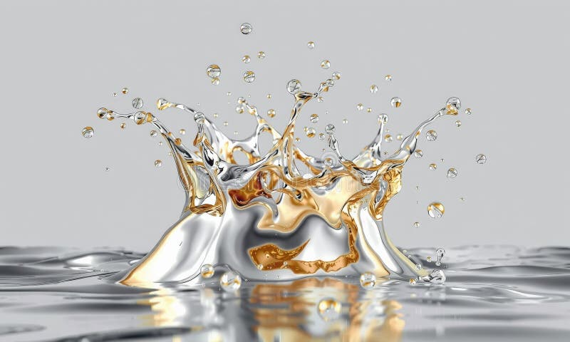 Eine atemberaubende Mischung aus flüssigem Gold und Silber schafft faszinierende visuelle Effekte, die die dynamische Interaktion stock abbildung