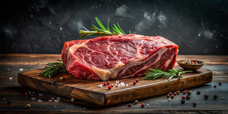 Eine atemberaubende Panoramaaussicht auf einen Premium Row Prime Rib Roast perfekt vorbereitet für ein kulinarisches Meisterwerk lizenzfreie abbildung