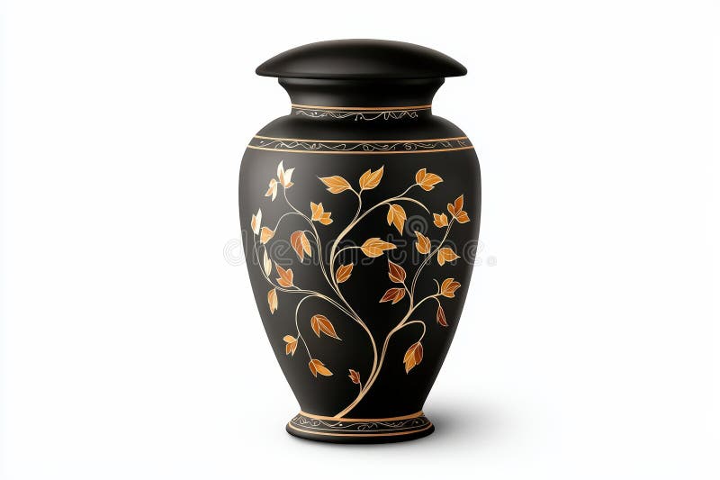 Eine atemberaubende schwarze Vase mit aufwändigen Blumendesigns in Gold, perfekt für dekorative Zwecke oder Gedenkstätten vektor abbildung