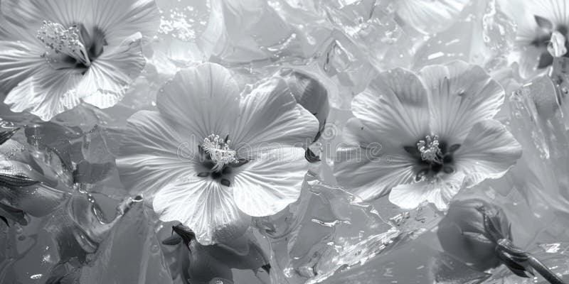 Eine Blumensammlung in verschiedenen Formen und Größen, fotografiert in Schwarz-Weiß. ai generiert