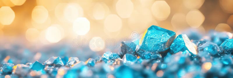 Eine blühende fraktale Anzeige schimmernder blauer Mineralien unter sanftem goldfarbenem Licht bei Morgengrauen vektor abbildung