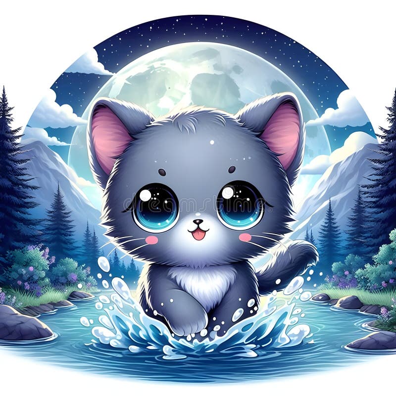 Eine charmante Vektor-Illustration eines süßen, spielerisch grauen Kätzchens in einem wasserfarbenen Stil. vektor abbildung