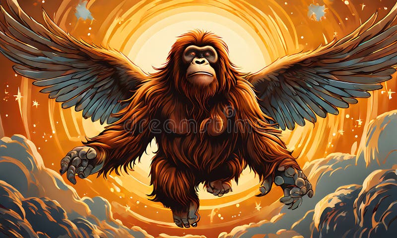 Eine charmante Vektorgrafik eines Engelorangutans mit spielerischem Cartoon-Stil. vektor abbildung