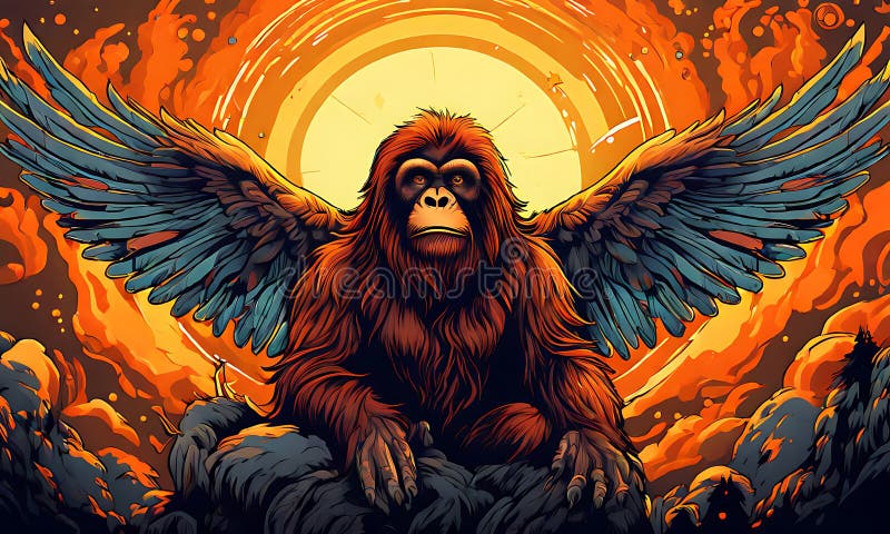 Eine charmante Vektorgrafik eines Engelorangutans mit spielerischem Cartoon-Stil. vektor abbildung