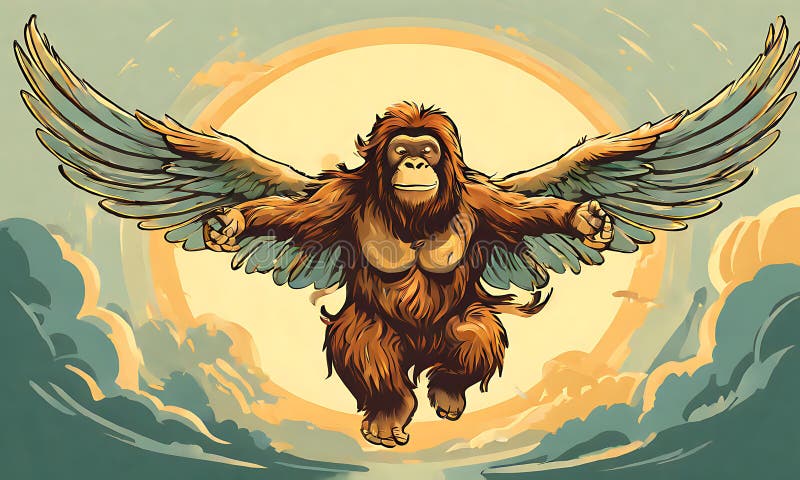 Eine charmante Vektorgrafik eines Engelorangutans mit spielerischem Cartoon-Stil. vektor abbildung