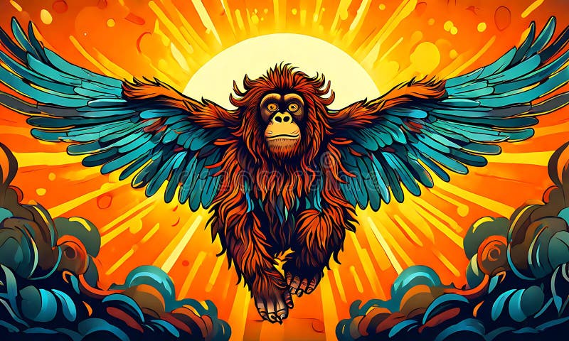 Eine charmante Vektorgrafik eines Engelorangutans mit spielerischem Cartoon-Stil. stock abbildung