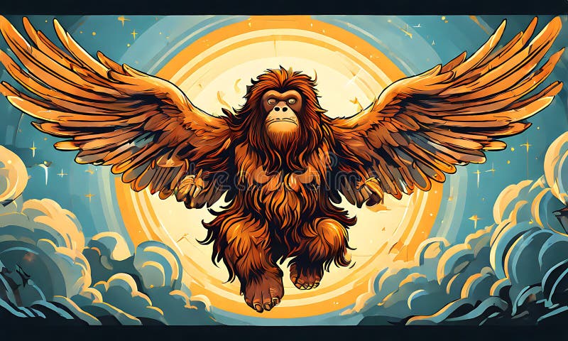 Eine charmante Vektorgrafik eines Engelorangutans mit spielerischem Cartoon-Stil. lizenzfreie abbildung
