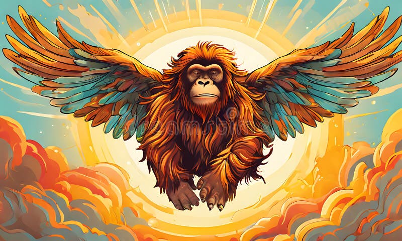 Eine charmante Vektorgrafik eines Engelorangutans mit spielerischem Cartoon-Stil. stock abbildung