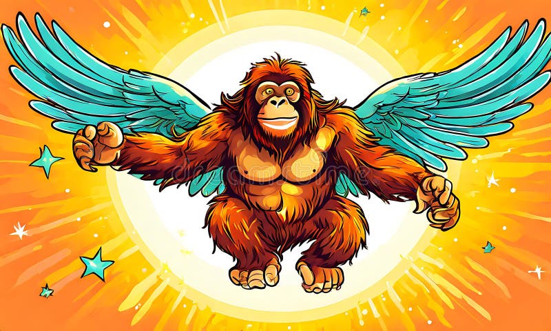 Eine charmante Vektorgrafik eines Engelorangutans mit spielerischem Cartoon-Stil. lizenzfreie abbildung