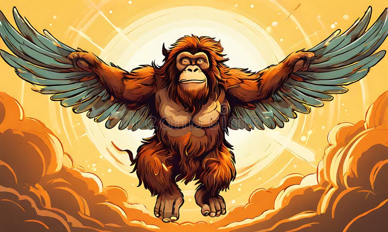 Eine charmante Vektorgrafik eines Engelorangutans mit spielerischem Cartoon-Stil. lizenzfreie abbildung