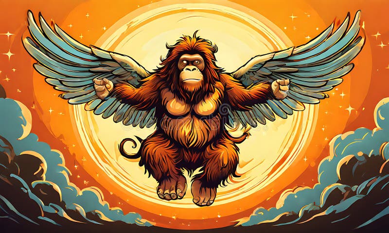 Eine charmante Vektorgrafik eines Engelorangutans mit spielerischem Cartoon-Stil. lizenzfreie abbildung