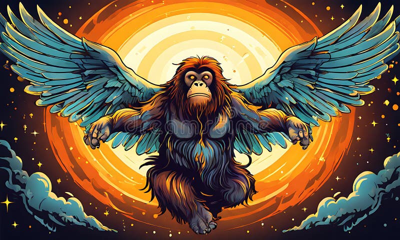 Eine charmante Vektorgrafik eines Engelorangutans mit spielerischem Cartoon-Stil. stock abbildung