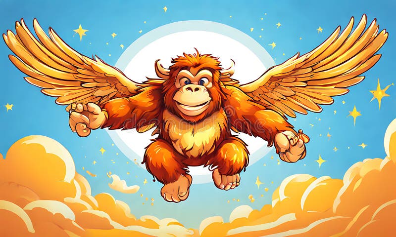 Eine charmante Vektorgrafik eines Engelorangutans mit spielerischem Cartoon-Stil. lizenzfreie abbildung
