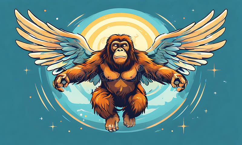 Eine charmante Vektorgrafik eines Engelorangutans mit spielerischem Cartoon-Stil. stock abbildung